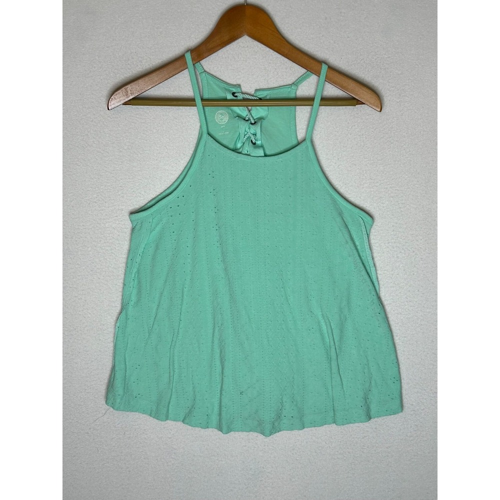 SO Teal Swing Camisole Tank Top Womens Size Large Lace Up Back Eyelet